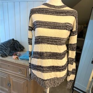 LOFT Navy and Cream Striped Sweater